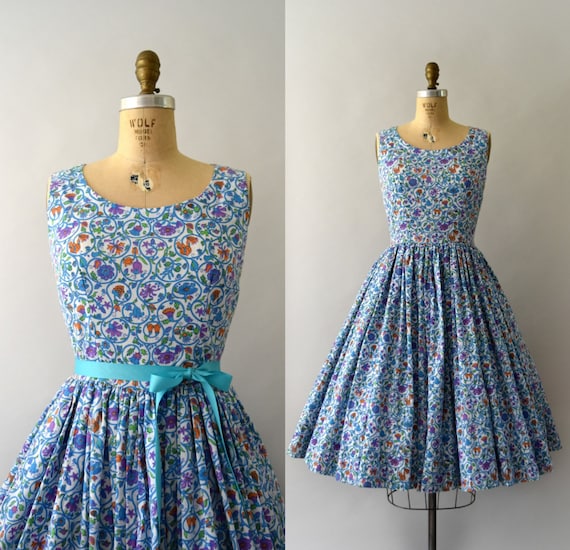 1960s Vintage Dress 60s Teal Floral Sundress