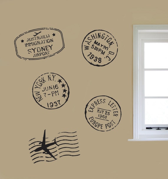 Travel Wall Decal Travel Stamp Wall Decals Travel Vinyl Wall