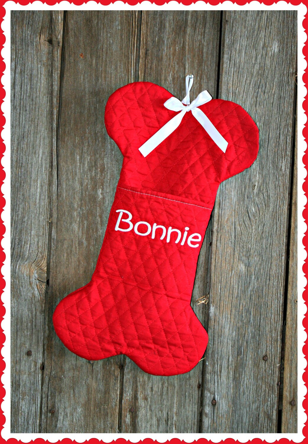 Custom Dog Bone Christmas Stocking with Pocket