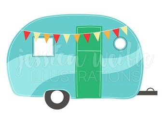 Camping Caravan Cute Digital Clipart, Camper Clip art, Camp Trailor Graphics, Illustration, #1641