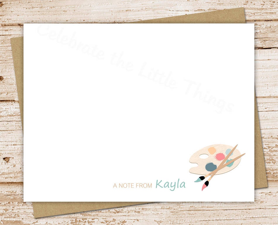 artist note cards . PRINTABLE . girl artist notecards . FLAT