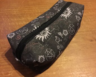 Supernatural themed pencil case or make up bag - handmade fandom fabric