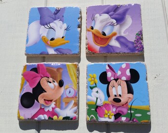 One of a Kind Minnie Mouse and Daisy Duck Disney Coaster Set of 4 Tea Coffee Beer Coasters