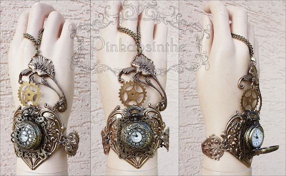 Flower locket Watch cuff by pinkabsinthe steampunk buy now online