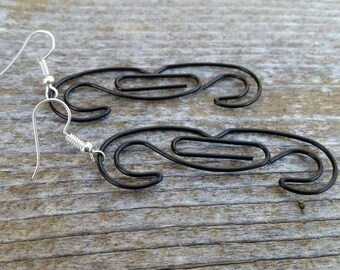Black Mustache Earrings - Repuprosed Paperclip Earrings