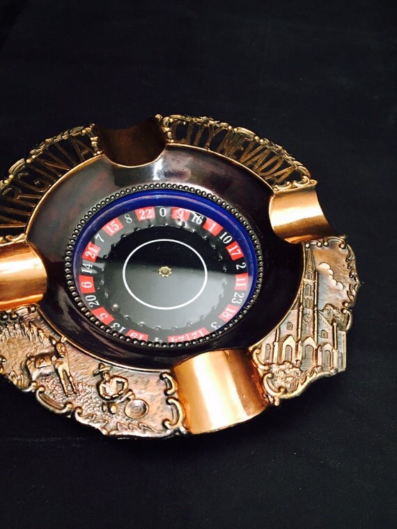 Souvenir Virginia City Roulette Wheel Ashtray Copper 1960s