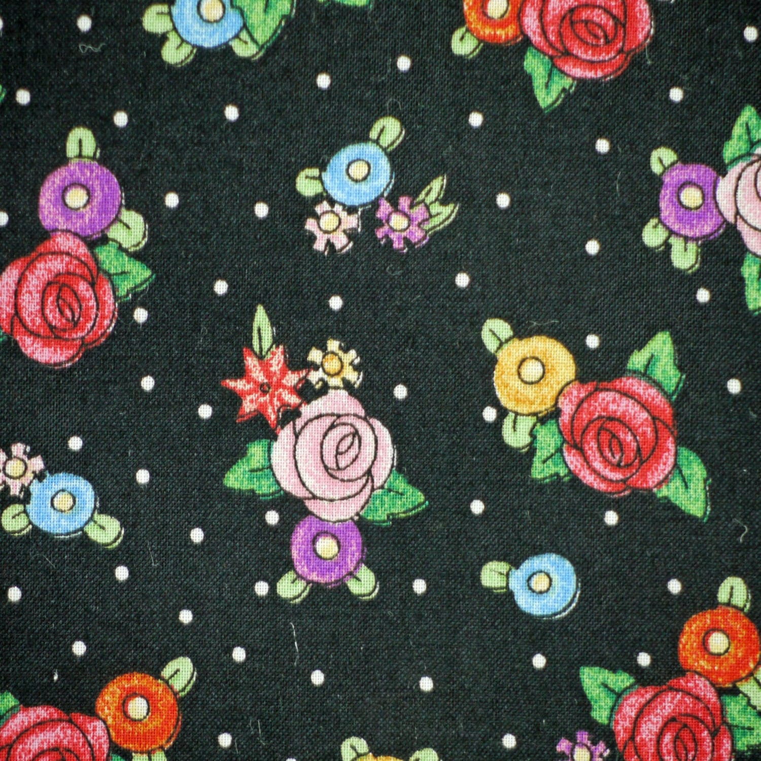 Black Pink Floral Print Quilting Cotton Fabric by DartingDogFabric