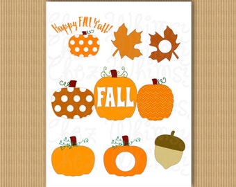 Pumpkin SVG, Leaves and Acorn SVG Designs, Polka Dot Pumpkin, Chevron Stripes, Monogram Pumpkin Fall Designs, Happy Fall Y'all