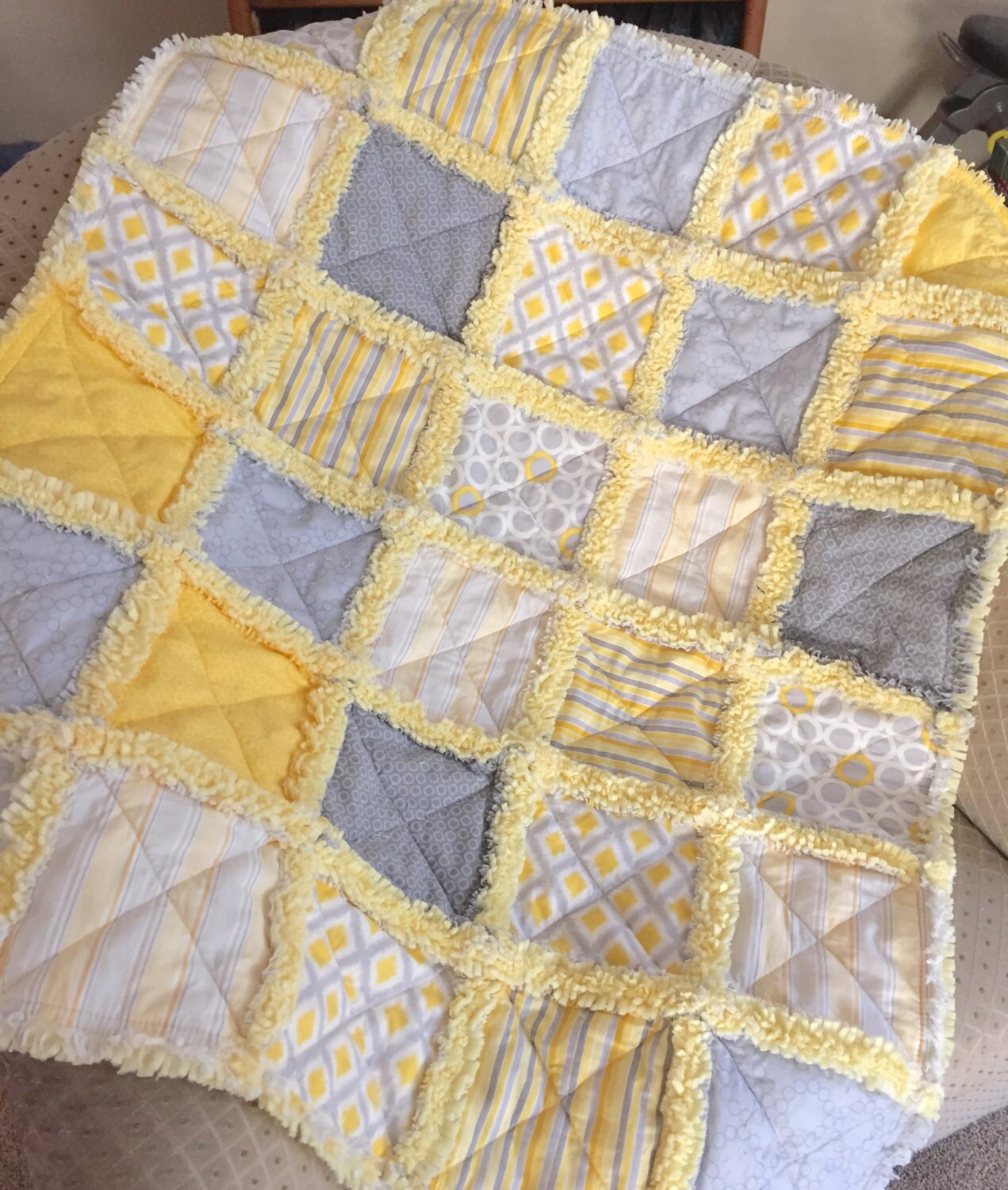 Gray Matters Baby Rag Quilt Yellow and Gray Gender Neutral