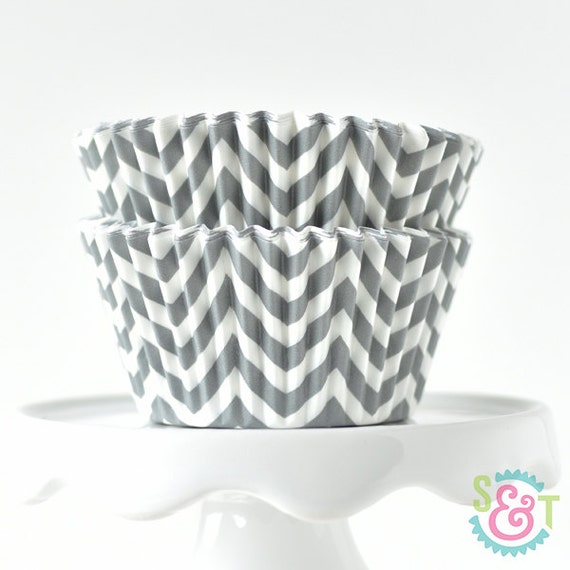 Chevron Gray BakeBright GREASEPROOF Cupcake Liners Baking