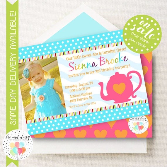 Tea Party Birthday Invitation, Tea Party Invitation, Tea Party Party, Girl First Birthday, Girl Birthday, Printable Tea Party Invite Il_570xn