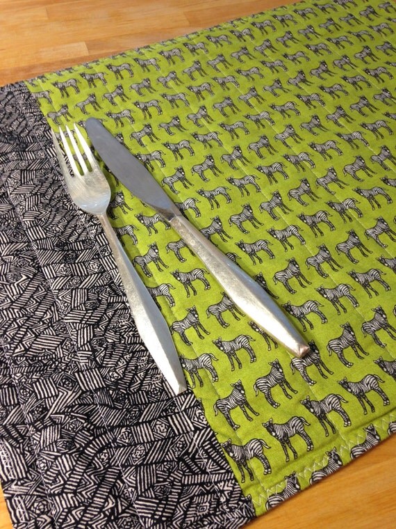 Quilted Placemats Fabric Placemats Zebras by TheQuiltingViolinist