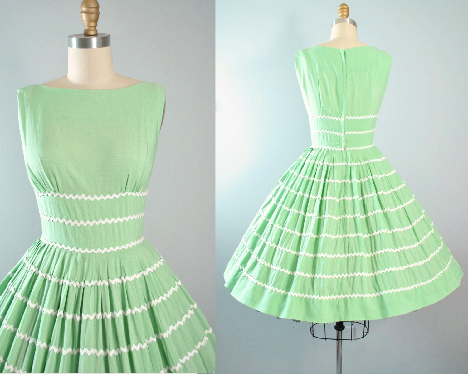 Vintage 50s Dress / 1950s Cotton SUNDRESS Pistachio Mint GREEN