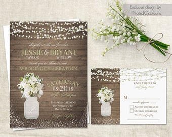 Rustic Wedding Invitation Suite Mason Jar Wedding Cala Lilly Greenery Bohemian Boho Floral Wedding Custom Printable DIY Invite and RSVP Card