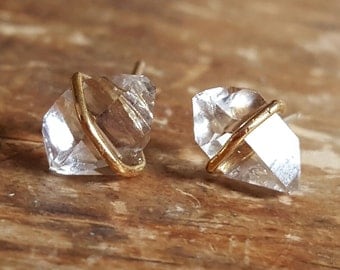 Herkimer Diamond Stud Earrings Raw Crystal Earrings Womens Gift April Birthstone Jewelry 14K Gold Studs Stud Earring Womens Girlfriend Wife