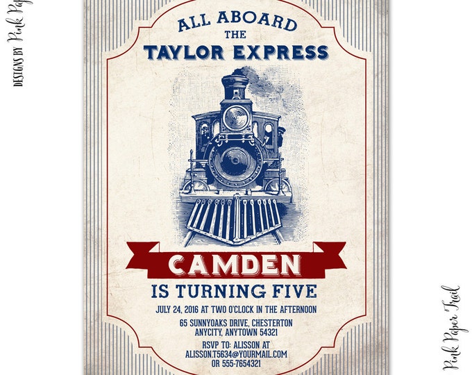 Steam Engine Party, Vintage Train, Happy Birthday Banner, Instant Download, Print Your Own
