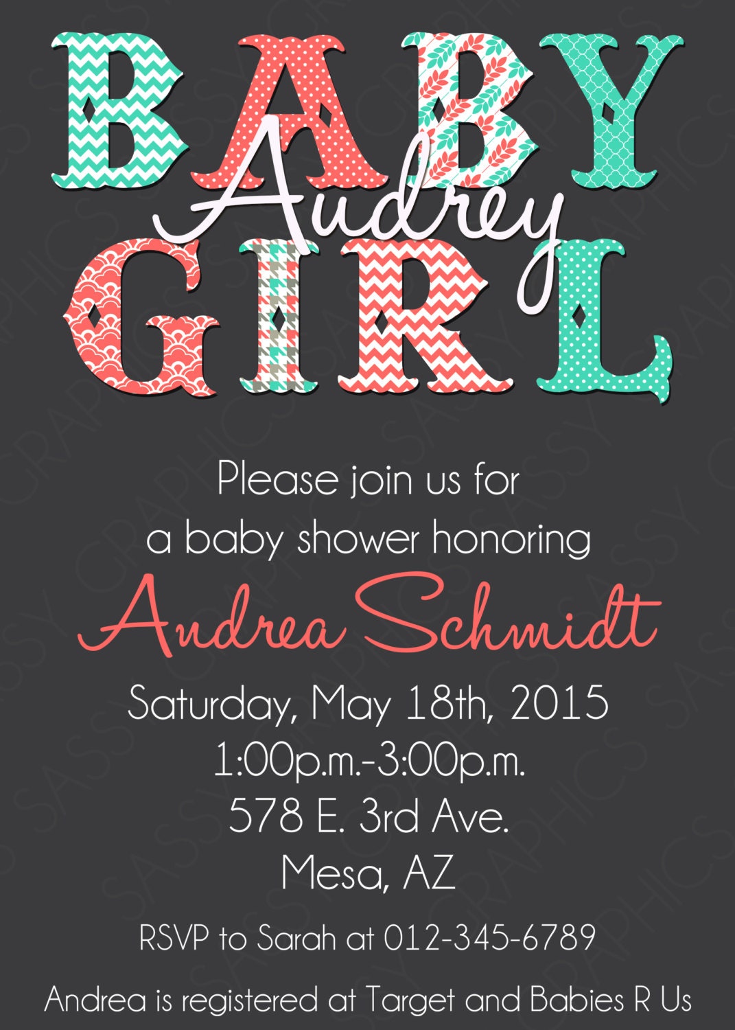 Girl Baby Shower Invitation Baby Girl by SassyGraphicsDesigns