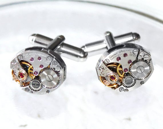 GIRARD PERREGAUX Steampunk Watch Cufflinks - Prestigious Swiss Vintage Silver Watch Movement Men Steampunk Cufflinks Wedding Gift Jewelry by TimeInFantasy steampunk buy now online