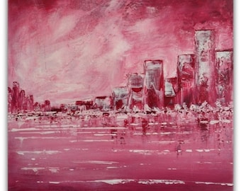 Acrylic Abstract Cityscape. Original Art. 30cm x 30cm. Ready to hang.