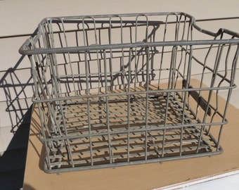 Vintage Meadow Gold Metal Wire Milk Crate.