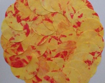 5 Inch Precut Fabric Circles, ORANGE & RED, 34 Hand Dyed Die-Cut Circles, 100% Cotton, Pre-Shrunk, Colorfast