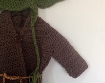 Yoda costume crochet set. Newborn dress up props Halloween
