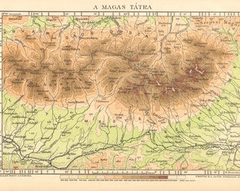1893 Relief Map of the High Tatras or High Tatra Mountains