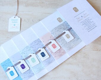 Vintage Map Wedding Invitation - Destination Travel Theme - Monogram Bellyband Wrap - SAMPLE