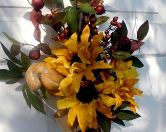 Fall Wreath , Front Door Wreath , Rustic Wreath , Wreath , Fall Wreath , Door Wreath , Autumn Wreath , Sunflower Wreath Swag