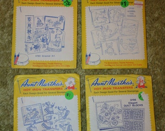 Set of 4 Vintage Aunt Marthas Hot Iron Transfers