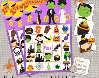 Halloween Bingo Game, Printable Bingo Cards, Halloween Kids Party favor Instant Download for classroom, birthday, classroom, school party