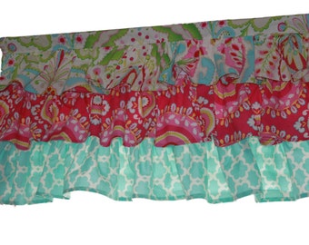 Kumari Garden Window Ruffled Tiered Nursery Valance - Kumari Garden Valance - Kumari Garden Curtain - Tiered Valance - Ruffled Valance
