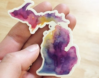 SMALL Colorful Michigan Sticker, Michigan Decal, Watercolor Michigan Sticker, Great Lakes State, Car Decal, Laptop Sticker, BigLake