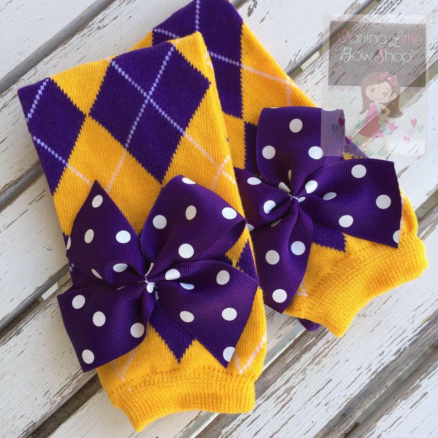 LSU Leg Warmers purple and yellow gold striped Leg Warmers