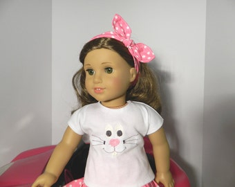 Easter Bunny Tee Shirt and Skirt Outfit for American Girl Doll and other 18" Dolls