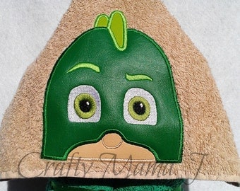 PJ Mask inspired Green Gecko Boy Hooded Bath Towel! 9 1/2" Hood. Perfect gift for any child or adult that loves PJ Mask! Can be personalized