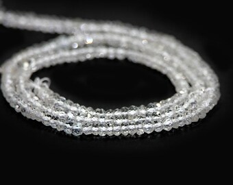Topaz Micro Faceted Rondelles Set of 14 White Semi Precious Gemstone
