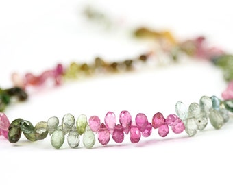 Tourmaline Micro Faceted Teardrop Briolettes 6 Small Pink Green Yellow Brown Semi Precious Gemstones