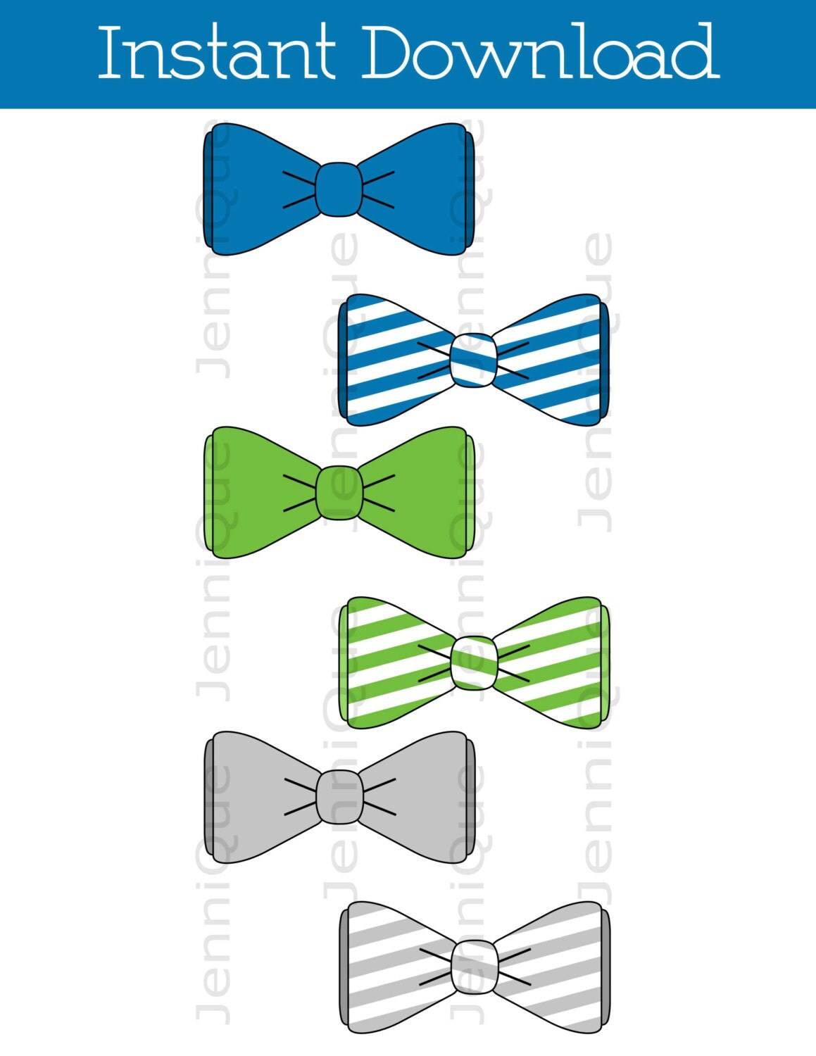 Printable Bow Tie Blue Green and Gray Bow Tie Cut Outs Bow