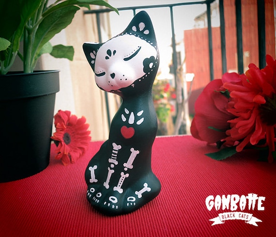 Black Cat Figurine handmade Sugar Skull