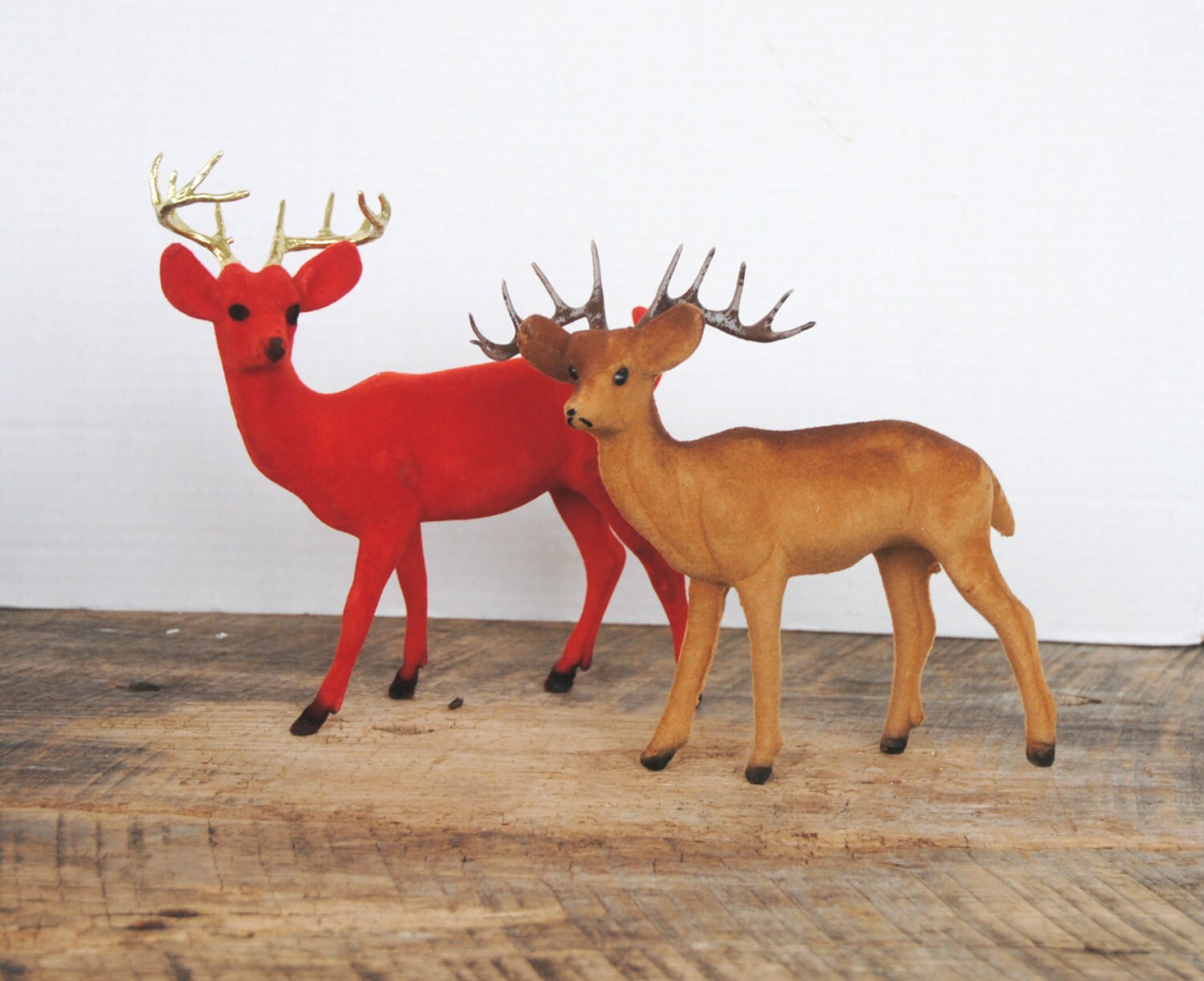 vintage flocked deer red and brown reindeer vintage flocked deer red and brown reindeer