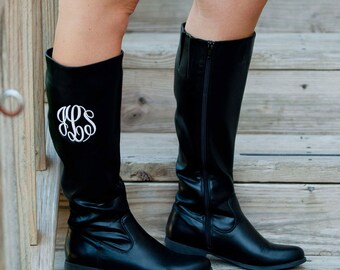 Black Initial Boots - Monogram Boots - Fall Boots - Women's Boots - Personalized Boots - Monogrammed Shoes - Monogram Gift - Winter Boots