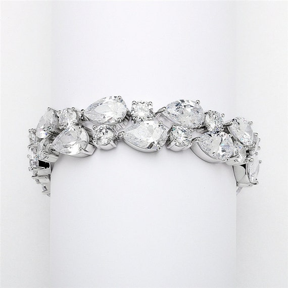 Bridal Bracelet Silver CZ Diamond Bridal by CarolinaBluDesigns