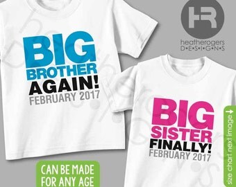 Big Brother Shirt Big Sister Shirt or Bodysuit - Big Brother Again Big Sister Finally Shirt - Pregnancy Announcement Promoted to Big Sister
