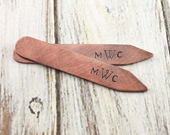 Custom monogram collar stays - Hand stamped - Groom gift - Personalized collar stay set- Wedding gift- Anniversary gift- Copper gift for him