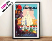 Cartel de viaje Guatemala: anuncio Mayan Vintage, Colgando de la pared de impresión