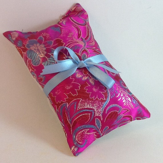 Elegant Herbal Hops Pillow Bright Fuschia Brocade with Blue