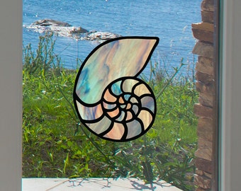CLR:WND - Nautilus Seashell - Shell - Stained Glass Style Vinyl Window Decal - © 2016 YYDCo. (5"w x 4"h)(Color Choices)