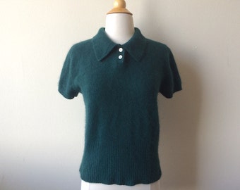 Vintage Fuzzy Angora Forest Green Sweater