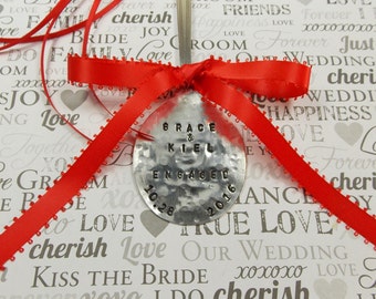 Personalized Engagement Christmas Ornament, Newly Engaged, Just Engaged, Couples Christmas Ornament Gift, Vintage Silver Plated, Under 20